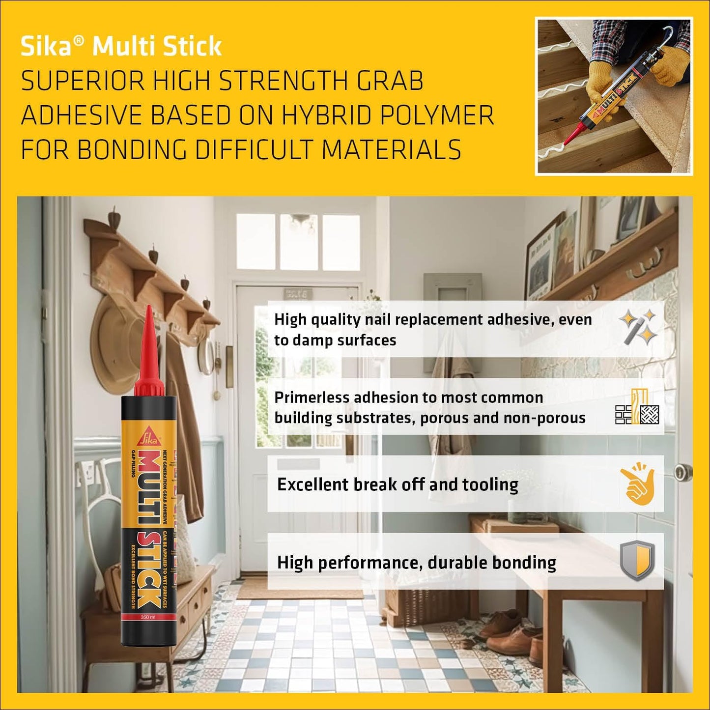Everbuild Multi Stick | Hybrid Polymer Adhesive | Internal and External Use | White | 350ml