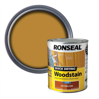 Ronseal Natural Oak Satin Woodstain | Soft or Hard Wood | Quick Drying | 2.5L
