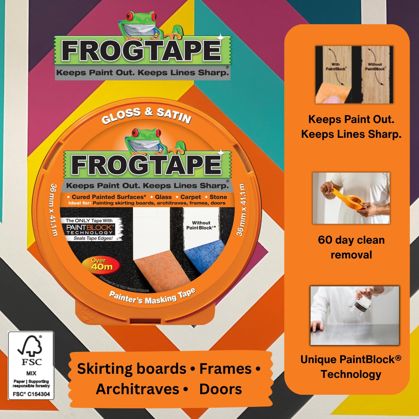 Frog Tape Orange Gloss & Satin | Painters Masking Tape |  36mm X 41.1M