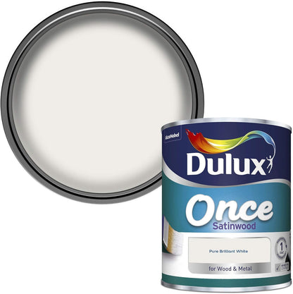 Dulux Once Satinwood Paint For Wood And Metal - Pure Brilliant White 2.5L