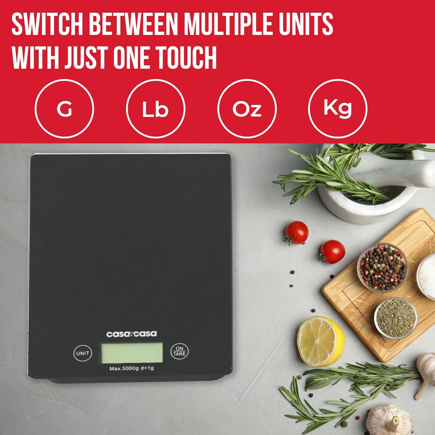 Casa & Casa Digital Kitchen Scales | Precise Graduation to 1g | Black.