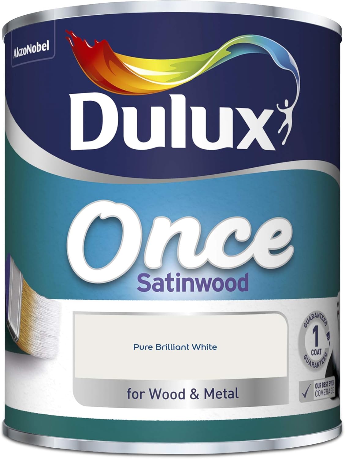 Dulux Once Satinwood Paint For Wood And Metal - Pure Brilliant White 750 Ml