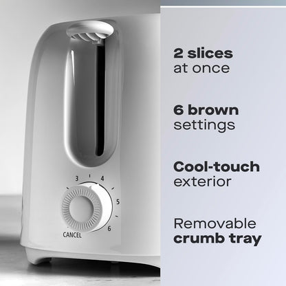 Daewoo Essentials 2 Slice Toaster |  White | 700W