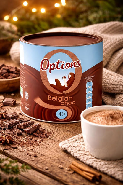 Options Belgian Chocolate Instant Hot Chocolate Drink 1kg Tub