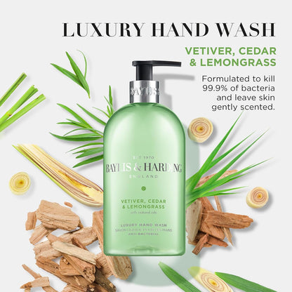 Baylis & Harding Vetiver, Cedar & Lemongrass | Anti-Bacterial Luxury Hand Wash | 1 x 500ml