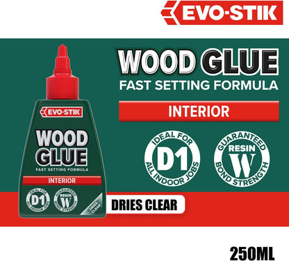 EVO-STIK Wood Glue | Interior | Extra Strong | Fast Setting | Dries Clear | 1 x 250ml