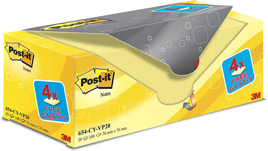 Post-It Canary Yellow Notes 76 x 76mm Value Pack {20 Pack's x 100 Sheets}