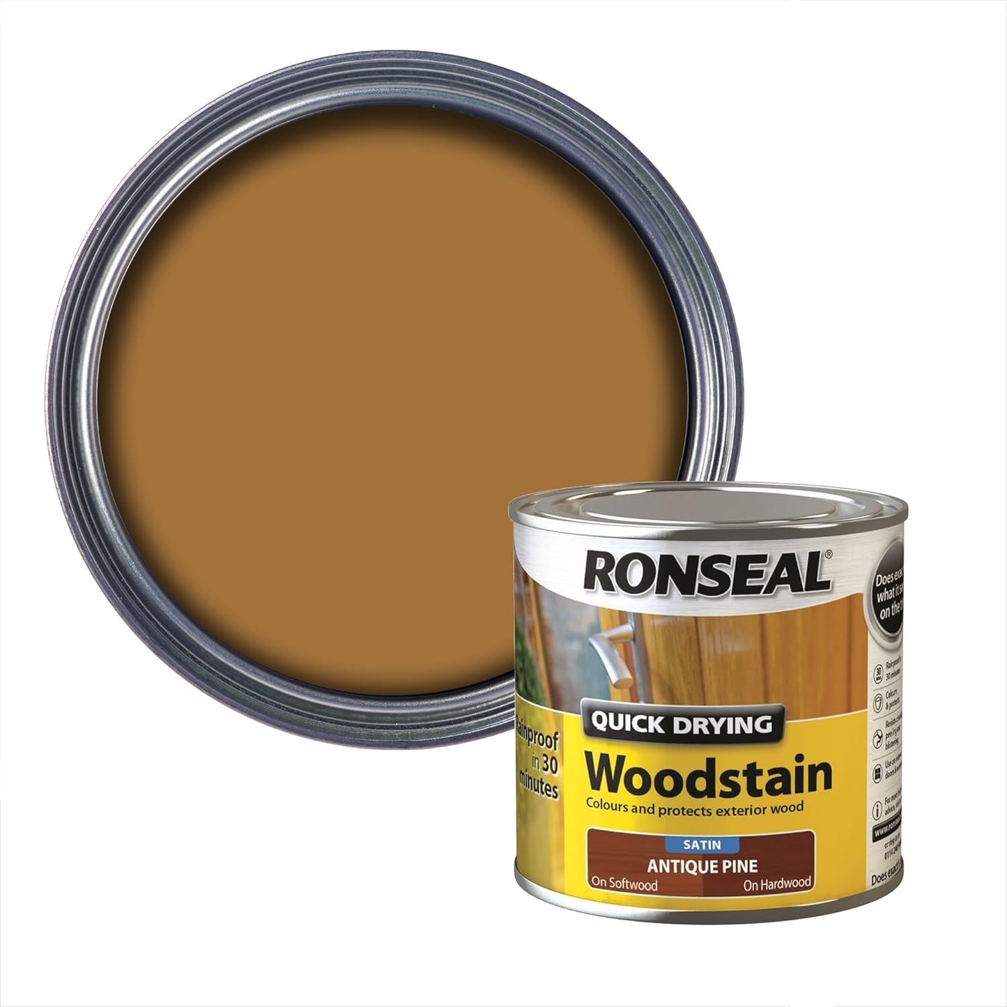 Ronseal Antique Pine Satin Woodstain | Soft or Hard Wood | Quick Drying | 250ml