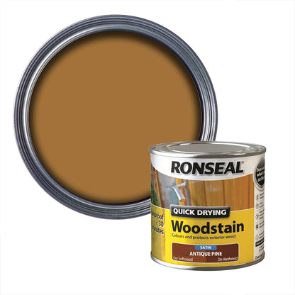 Ronseal Antique Pine Satin Woodstain | Soft or Hard Wood | Quick Drying | 250ml