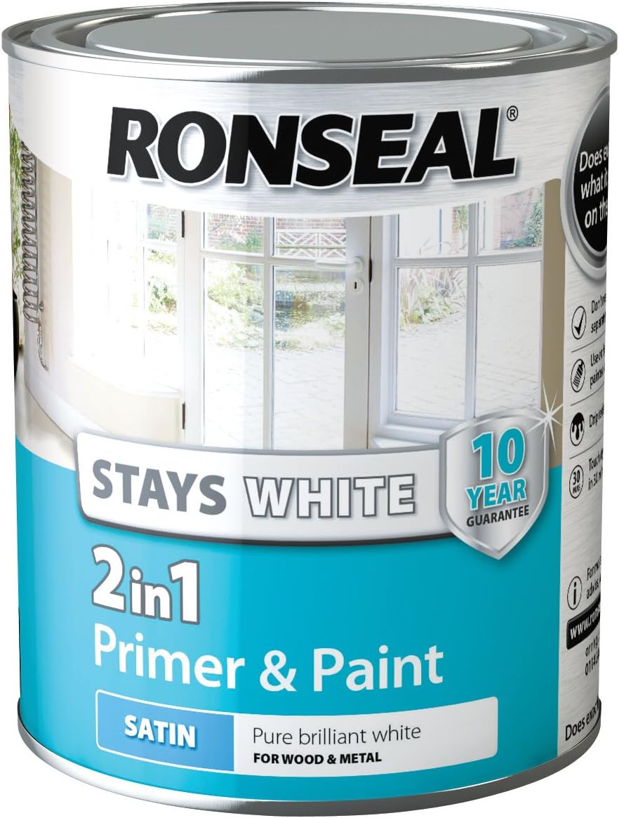 Ronseal Stays White 2 In 1 Primer And Paint Satin 750Ml