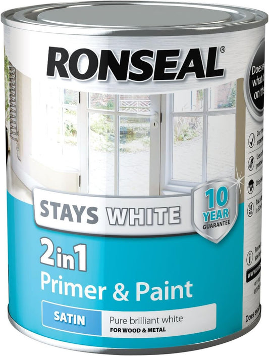 Ronseal Stays White 2 In 1 Primer And Paint Satin 750Ml