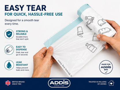 Addis 50–60L Kitchen Bin Liners, Strong Drawstring Bin Bags, 45 Bags