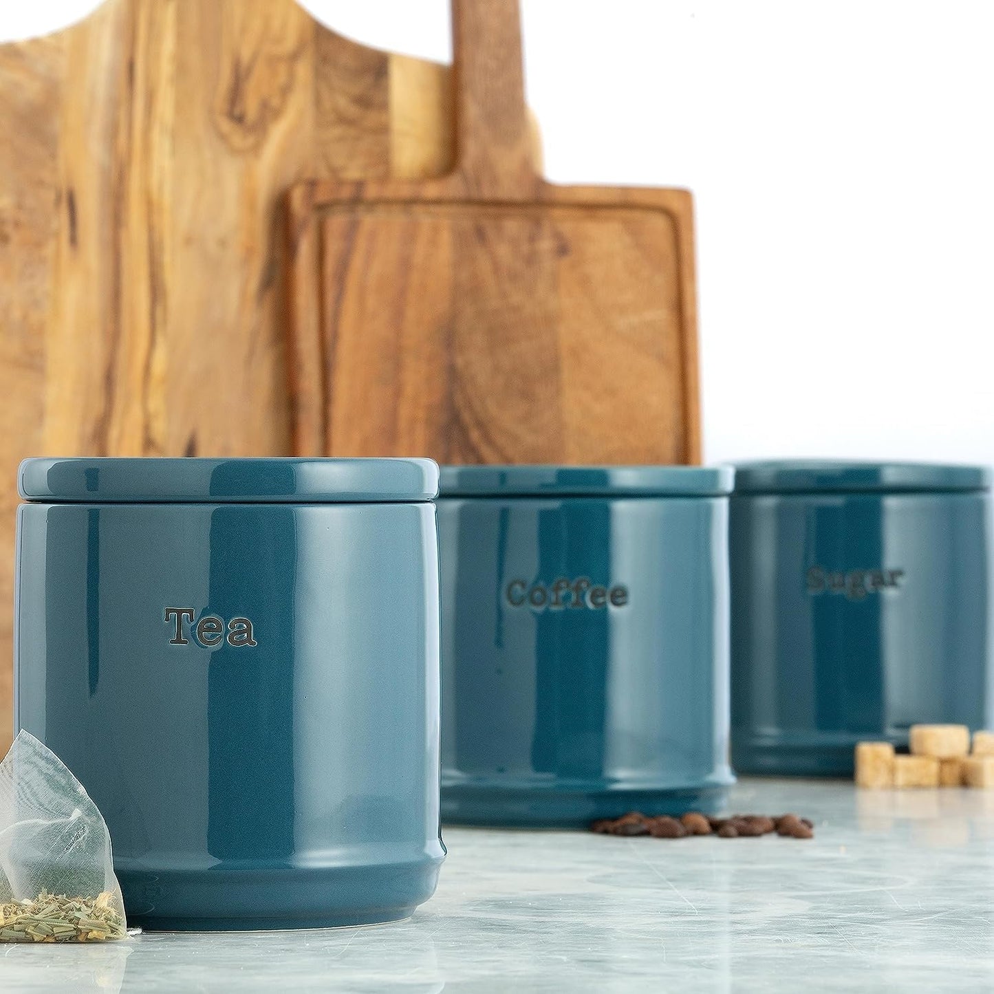 Accents Teal Tea/Coffee/Sugar Canisters 3 Set
