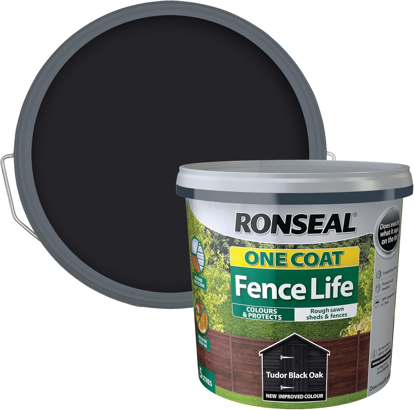Ronseal One Coat Fence Life | Tudor Black | 1 x 12 Litre Tub