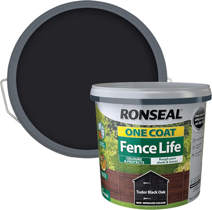 Ronseal One Coat Fence Life | Tudor Black | 1 x 12 Litre Tub