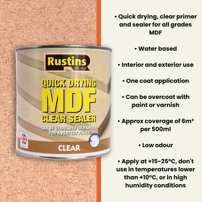 Rustins Quick Dry MDF Sealer | Professional Sealant For Rapid Results | 500ml