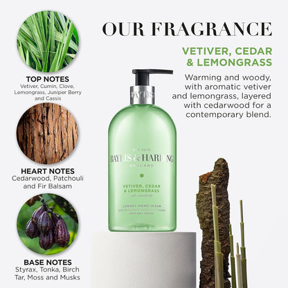 Baylis & Harding Vetiver, Cedar & Lemongrass | Anti-Bacterial Luxury Hand Wash | 1 x 500ml