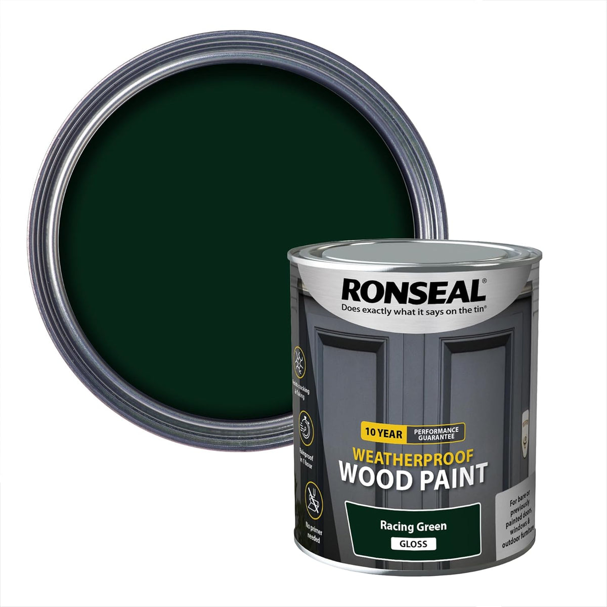 Ronseal 10 Year Weatherproof 2 In 1 Wood Paint Racing Green Gloss 750Ml