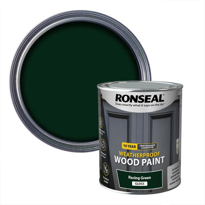 Ronseal 10 Year Weatherproof 2 In 1 Wood Paint Racing Green Gloss 750Ml