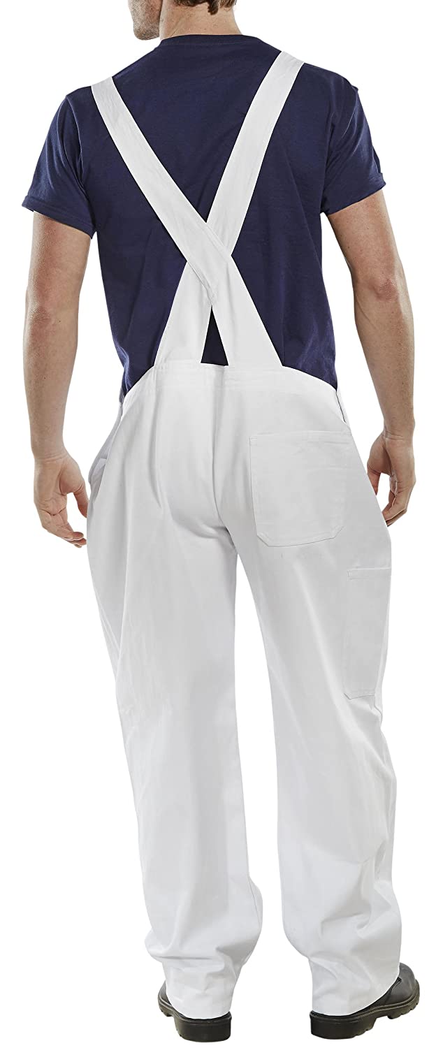 Bib & Brace with Pouch, Cotton WHITE Painter , DIY, Workwear {All Sizes} - UK BUSINESS SUPPLIES