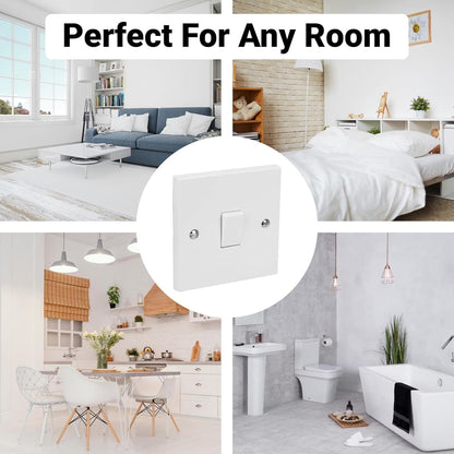 Dencon Electritcal Single Gang Light Switch | 1 Gang 2 Way | White Plastic 10A | 3 Pack Bundle