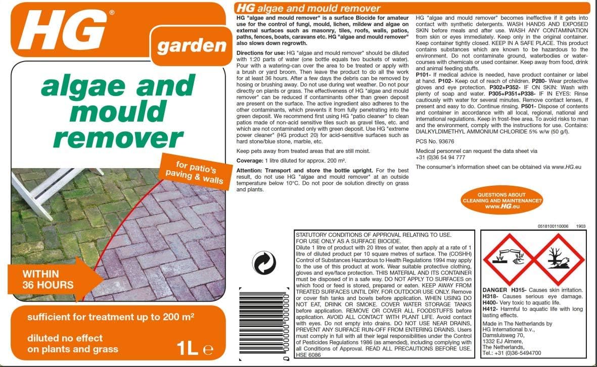 HG Algae & Mould Remover Concentrate 1L | Patio Cleaner | Covers 200m2