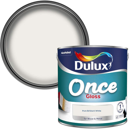 Dulux Once Gloss Paint For Wood And Metal - Pure Brilliant White 2. 5 Litres
