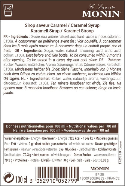 MONIN Premium Caramel Syrup 1 Litre for Coffee & Cocktails
