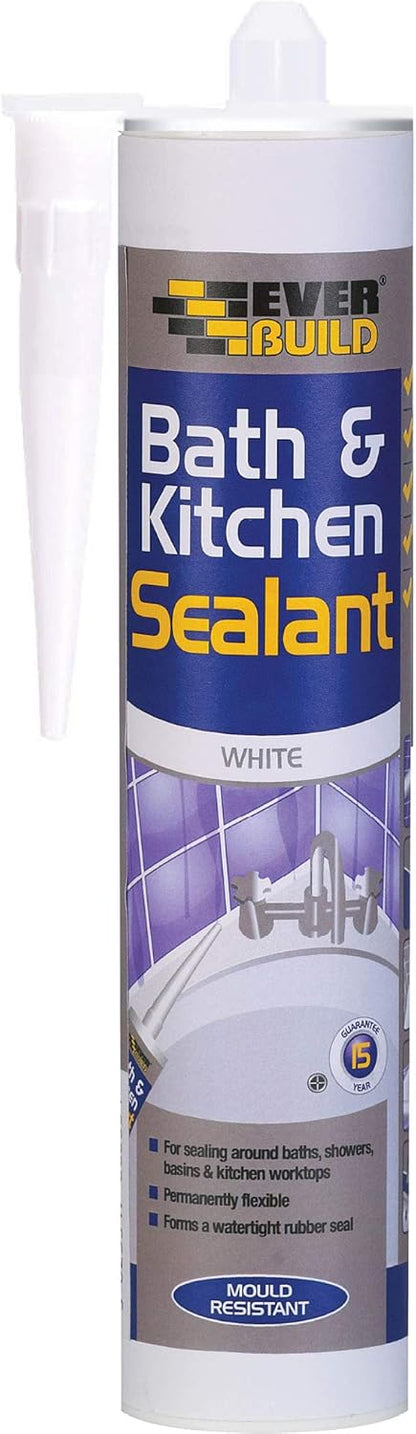 Everbuild Bath and Kitchen Acrylic Sealant – Anti Mould Formulation – White – 290ml cartridge