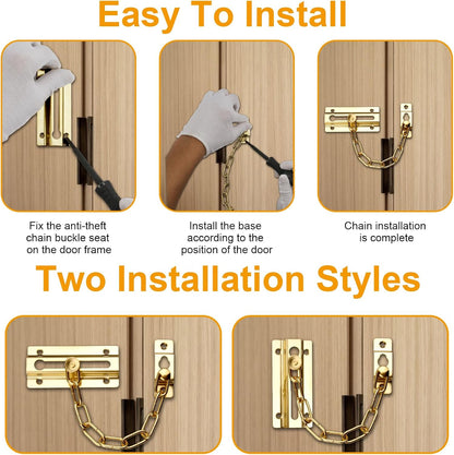 Door Chain Lock Heavy Duty Safety Chain Lock Polished Brass Sliding Bolt