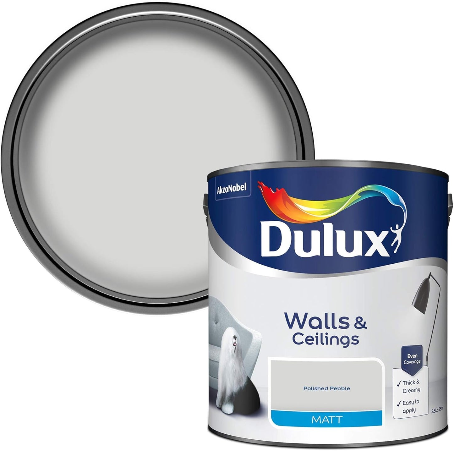 Dulux Walls & Ceilings Matt Emulsion Paint - Polished Pebble - 2.5L