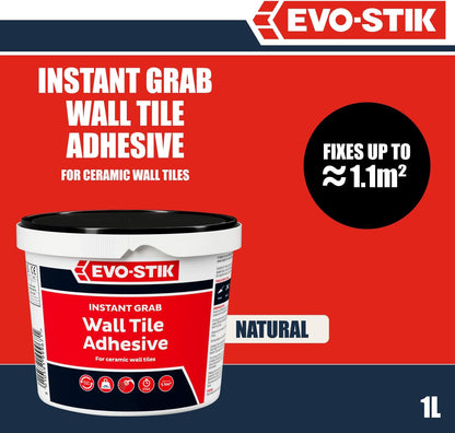Evo-Stik Wall Tile Adhesive | Instant Grab | Multi Surface| Fast Acting |  1L Tub