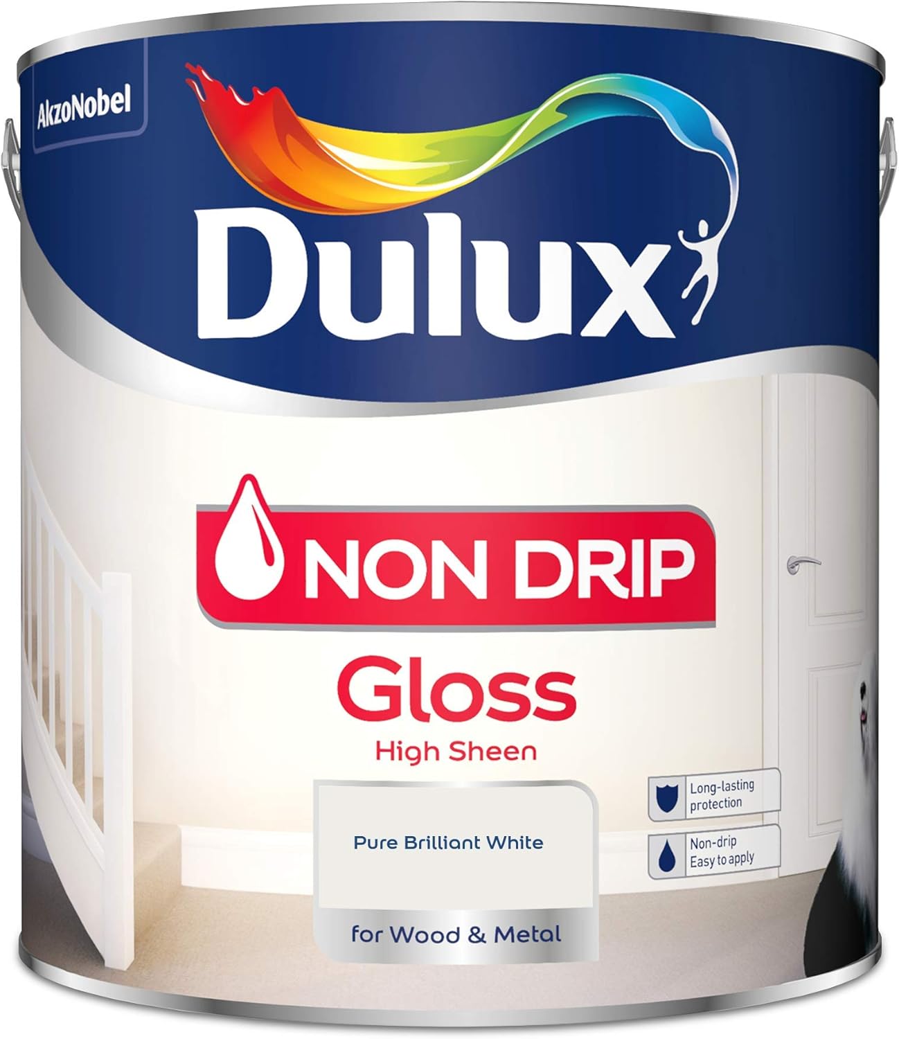 Dulux Non Drip Gloss High Sheen Paint For Wood And Metal - Pure Brilliant White 2.5L