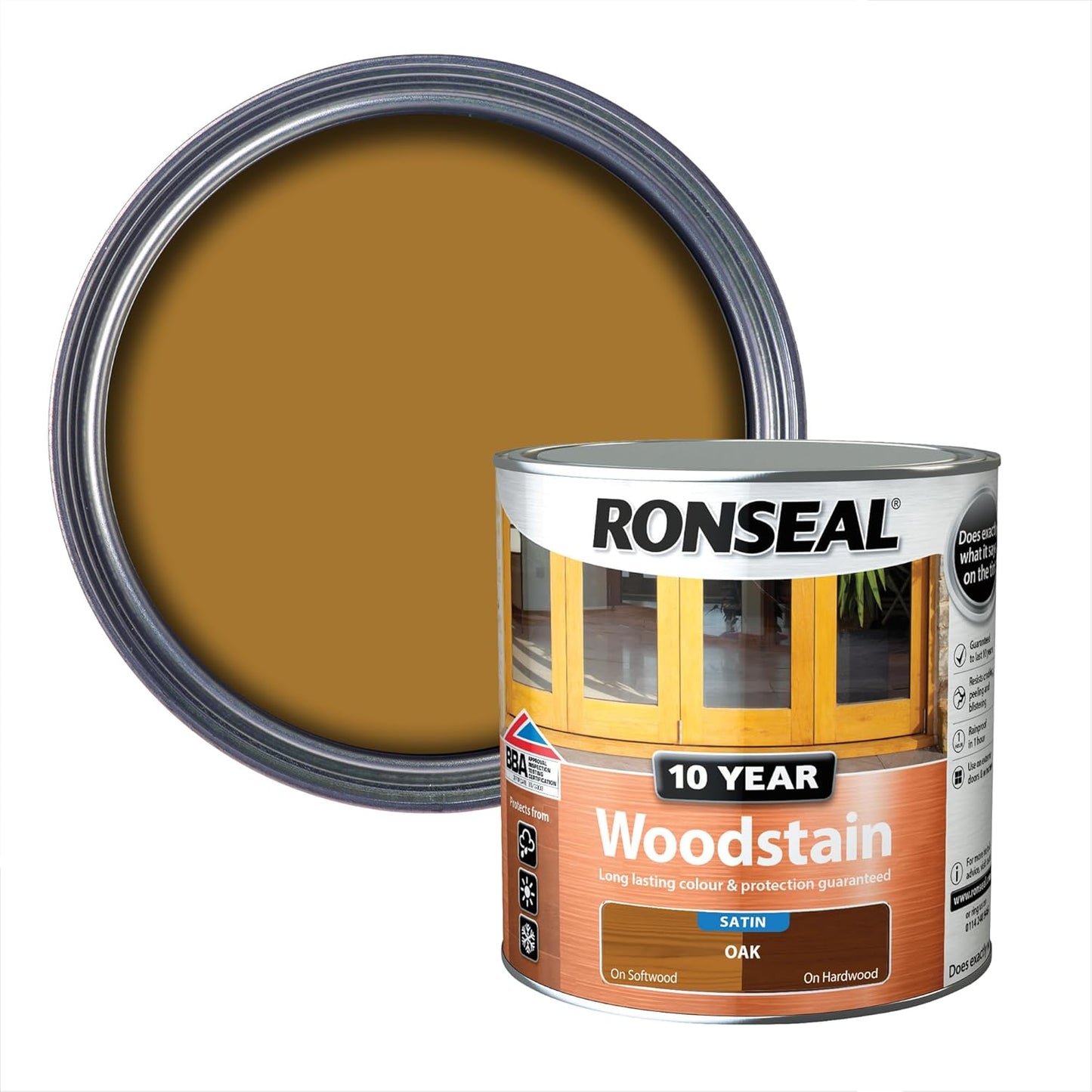 Ronseal 10 Year Oak Satin Quick dry Doors & window frames Wood stain, 2.5L