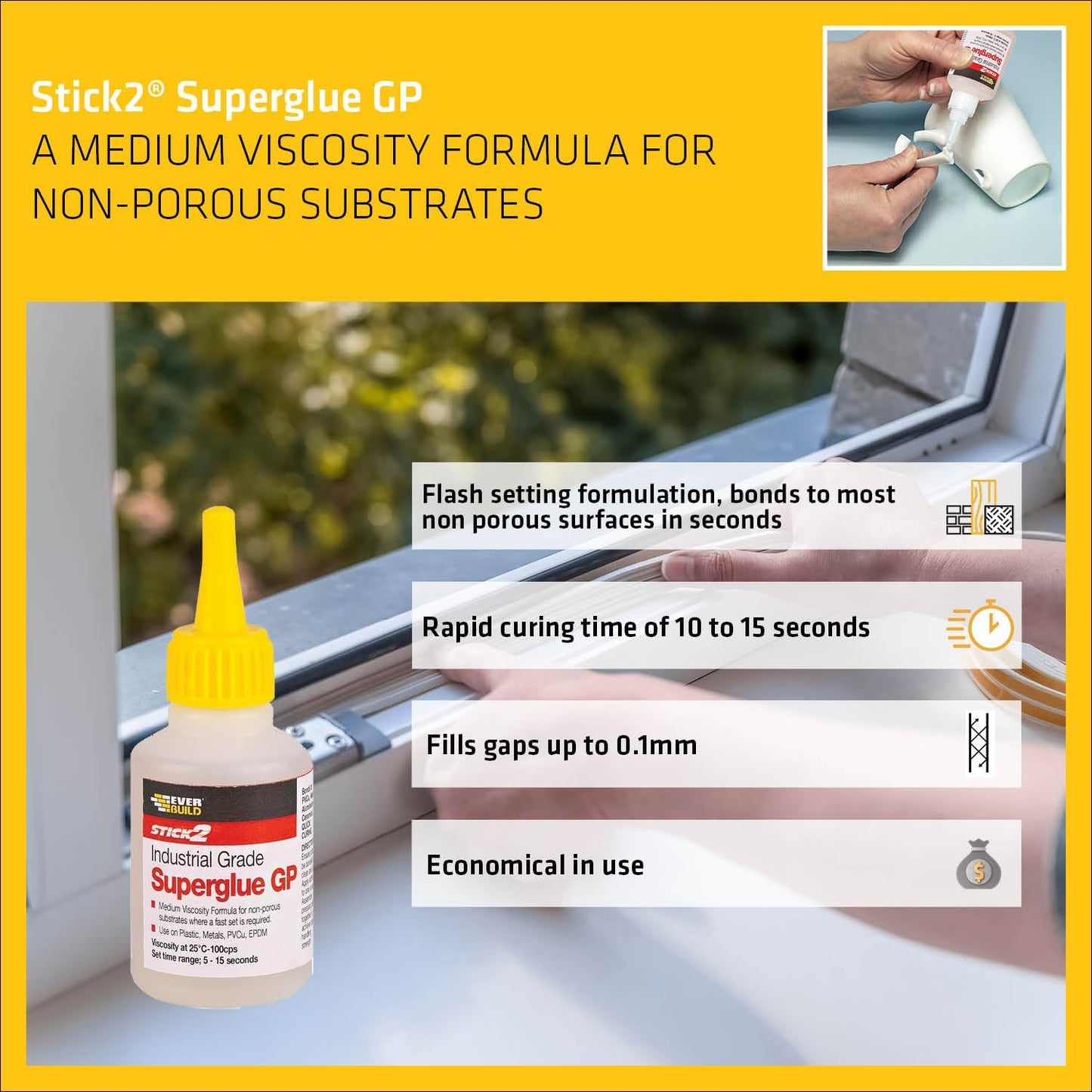 Everbuild Stick2 General Purpose Superglue | Industrial Grade | High Strength | Rapid Setting | Clear | 20g | 3 Pack Bundle