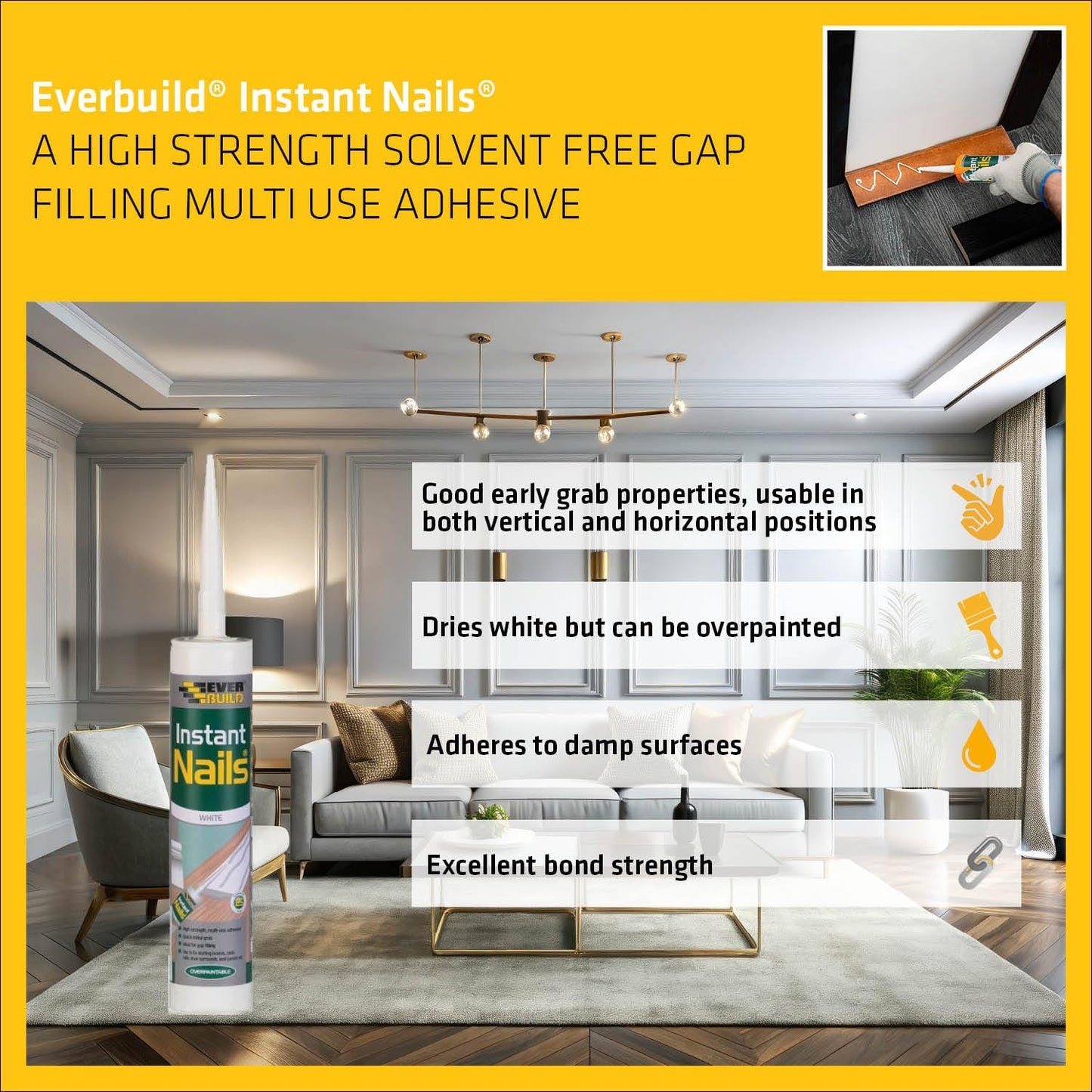Everbuild Instant Nails Adhesive Cartridge | White | 290ml Cartridge