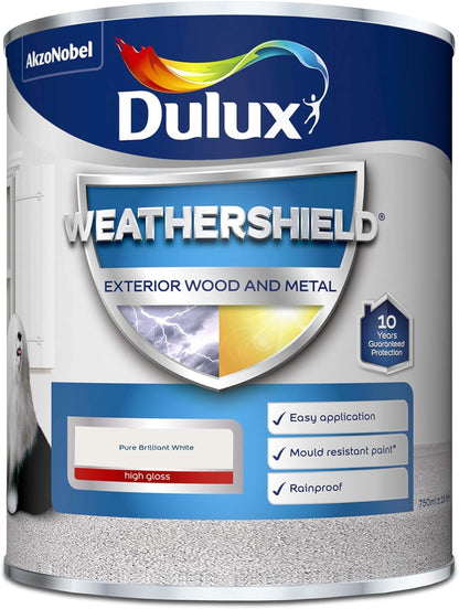 Dulux Weather Shield Exterior High Gloss Paint, 750 Ml - Pure Brilliant White