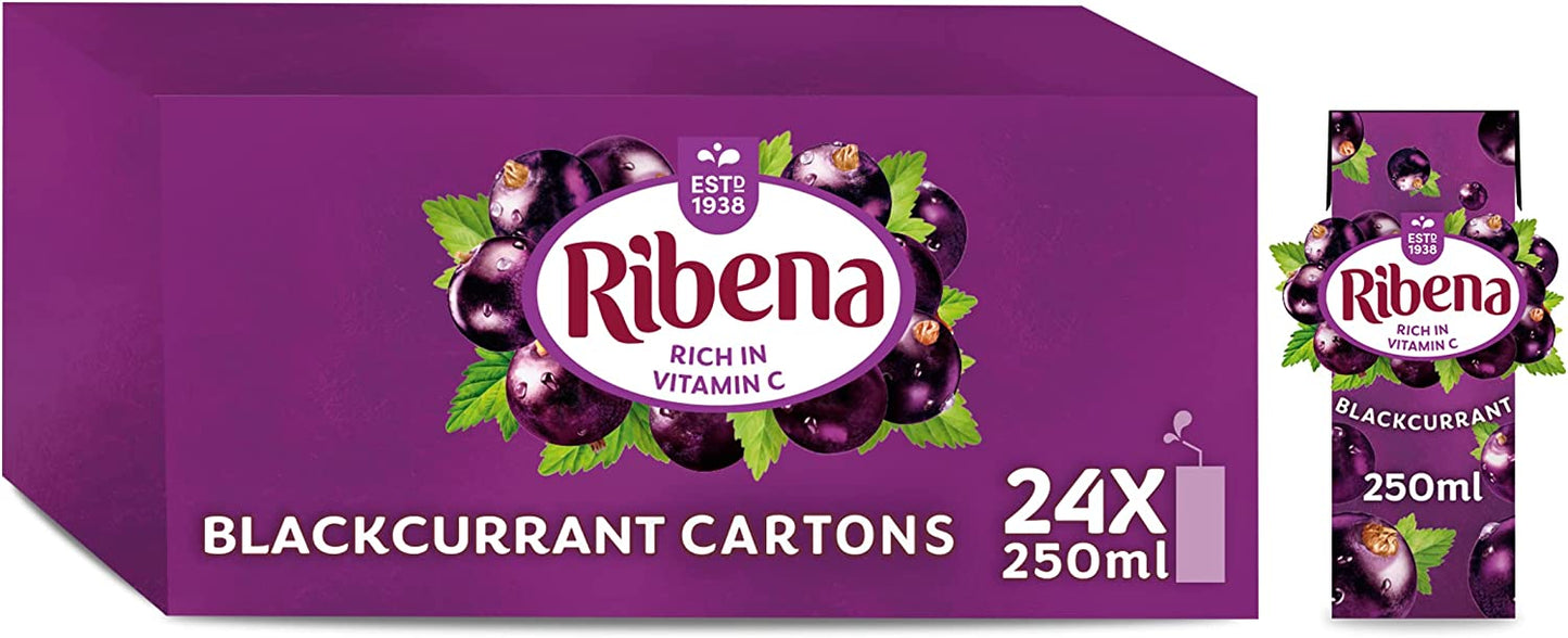 Ribena Blackcurrant Juice Kid Party Vitamin C Flavour Fruit Carton Pack 24x250ml
