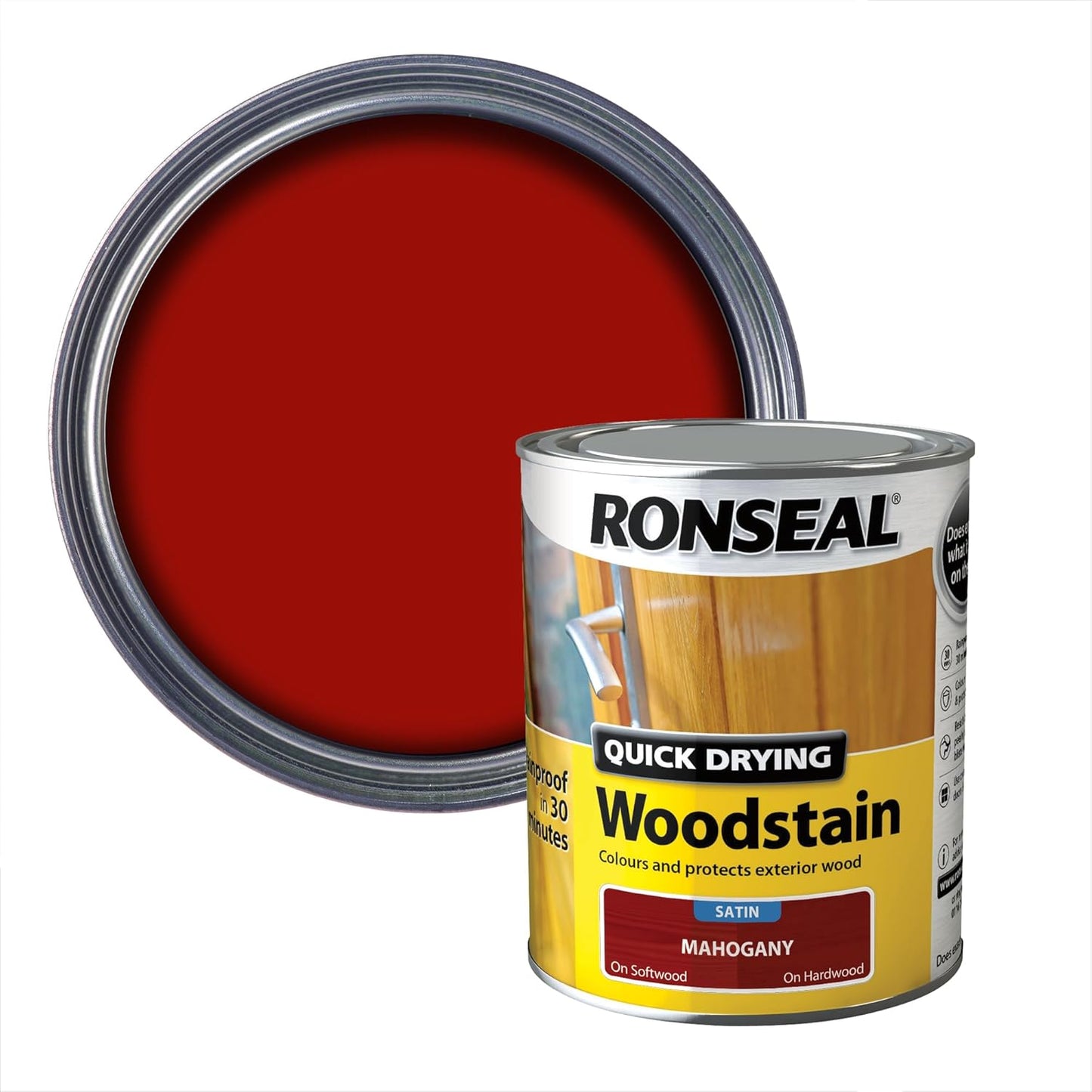 Ronseal Mahogany Satin Woodstain | Soft or Hard Wood | Quick Drying | 750ml