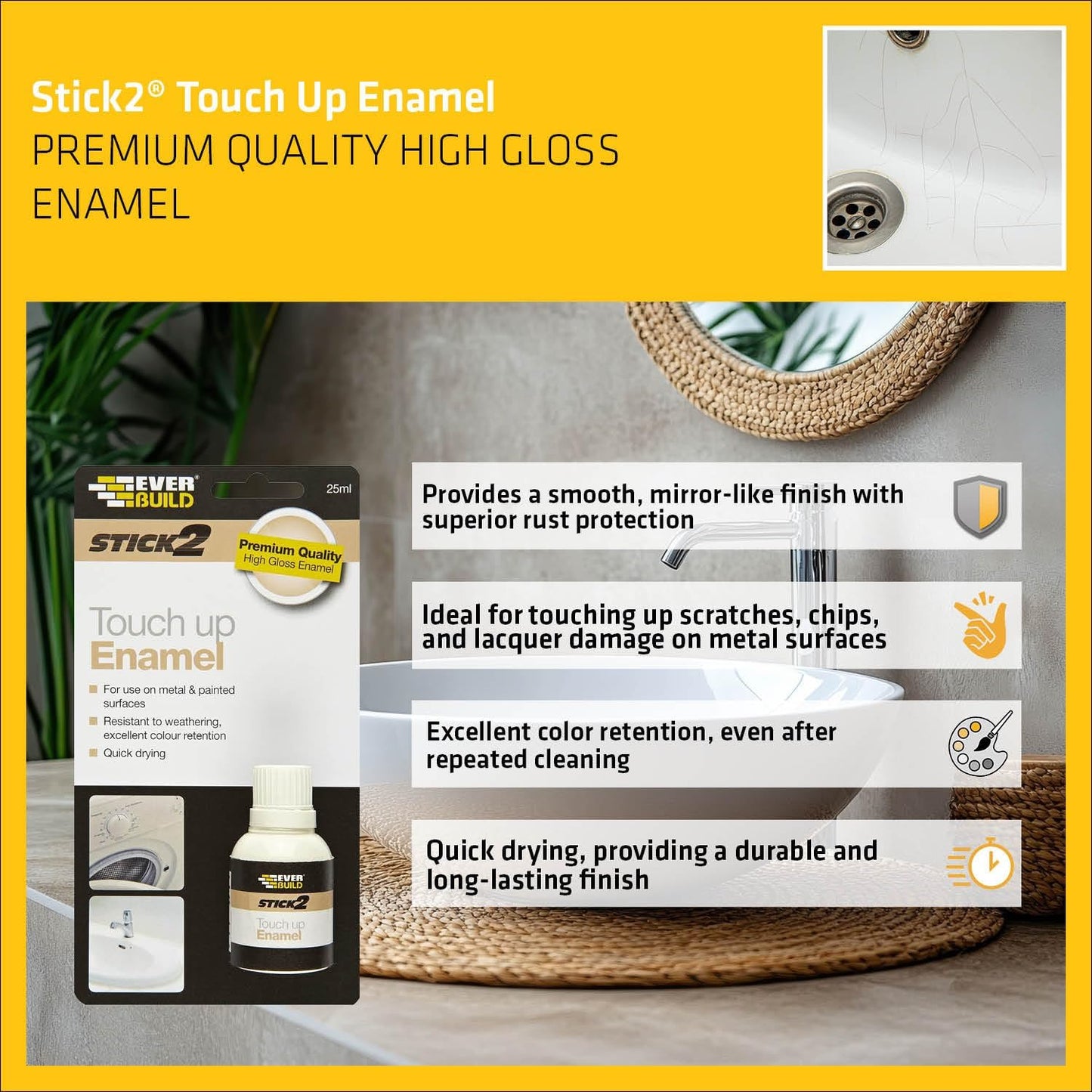 Everbuild Stick 2 Touch Up Enamel High Gloss | White | 25ml