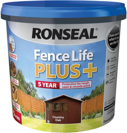 Ronseal Fence Life Plus+ Country Oak 5 Litre.