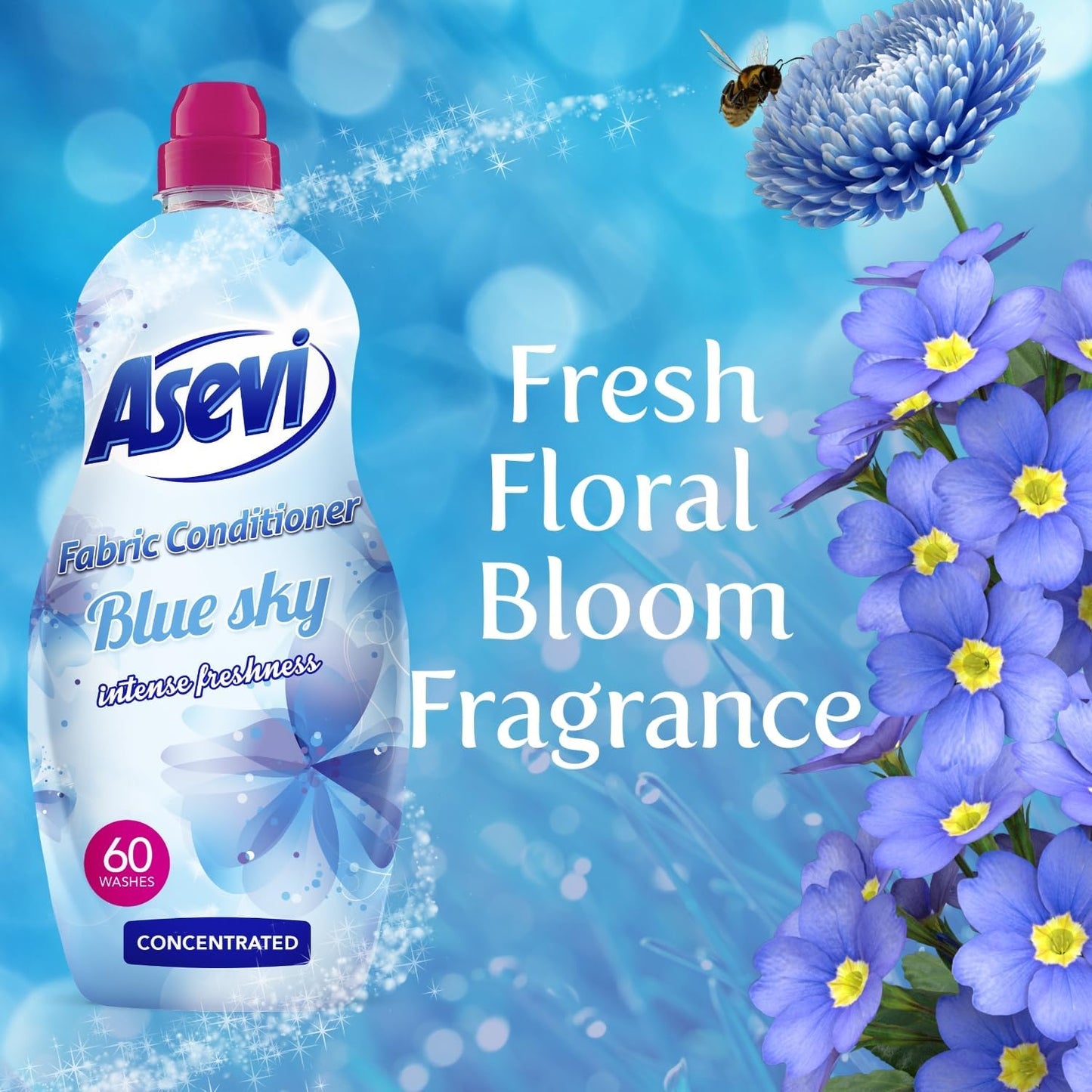 Asevi Fabric Conditioner & Softener Concentrated | 1380ml | 60 Wash | BLUE SKY | 3 Pack Bundle