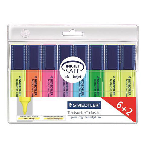 Staedtler Textsurfer Classic Highlighter Line Width 2.5-4.7mm Assorted Code 364AWP8 Pack 6 + 2 FREE