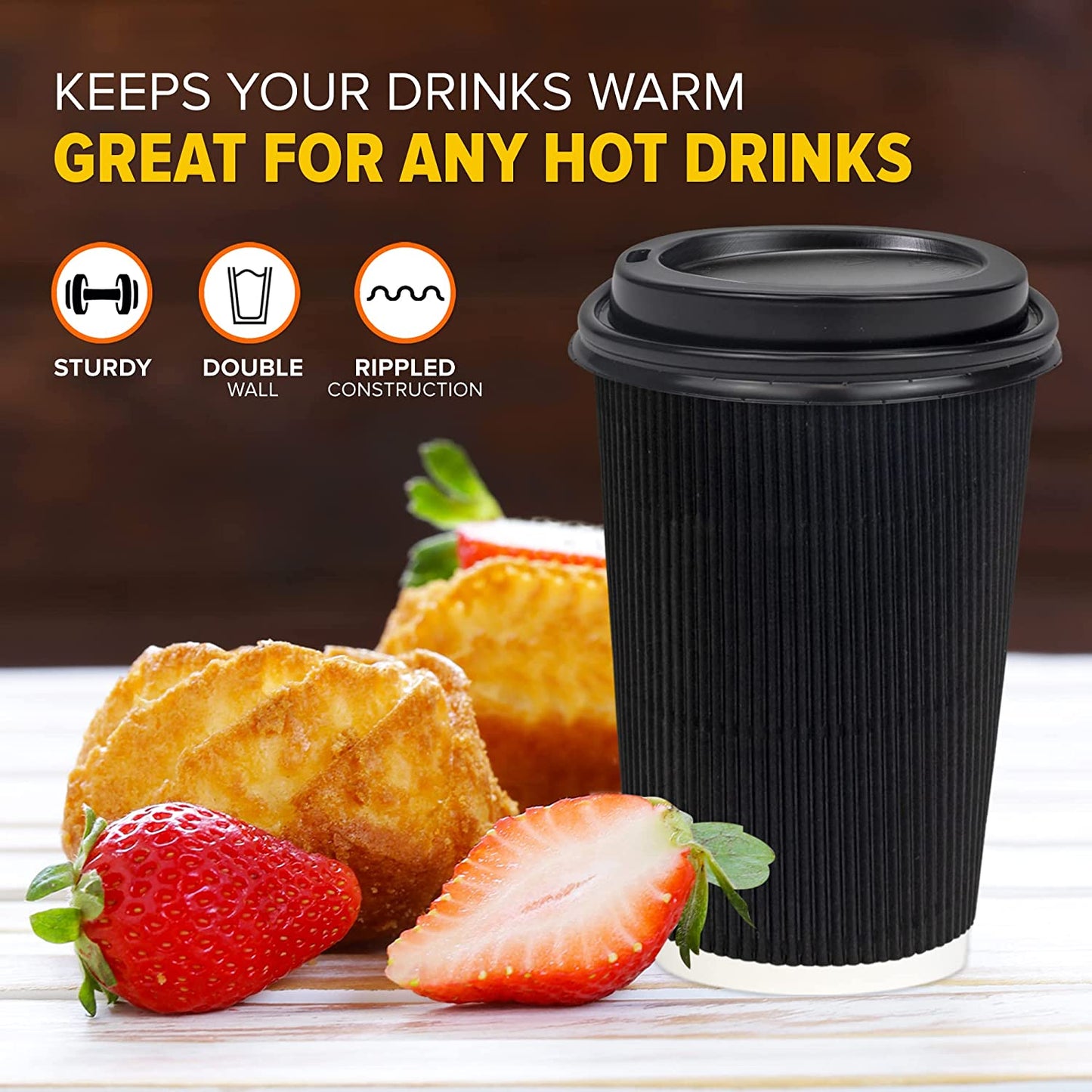 Belgravia 12oz/35cl Triple Walled Black Ripple Cups 25's