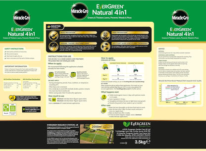 Miracle-Gro Natural 4 In1-Lawn Feed,Weed & Moss Preventor Lawn Fertiliser 85m2.