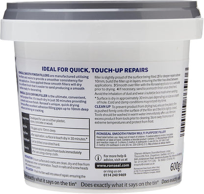 Ronseal Smooth Finish, Quick Drying Filler | White | 1 x 600g Tub