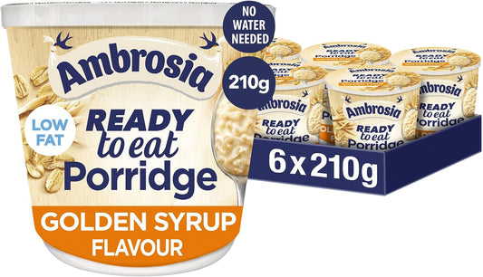 Ambrosia Low Fat Porridge Pots, Ready-to-Eat Golden Syrup | 6 x 210g