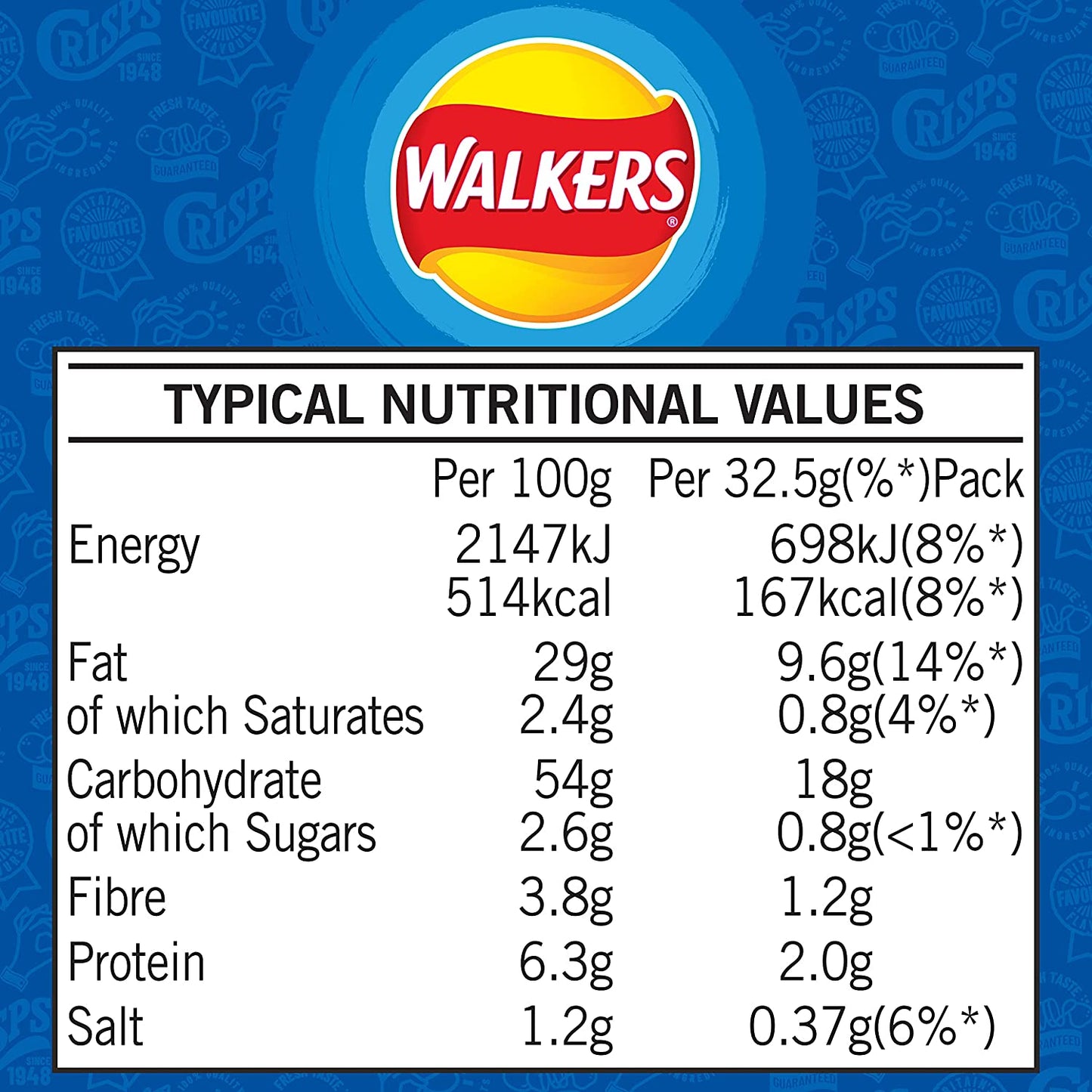 Walkers Cheese and Onion Crisps 32.5g (Pack of 32)