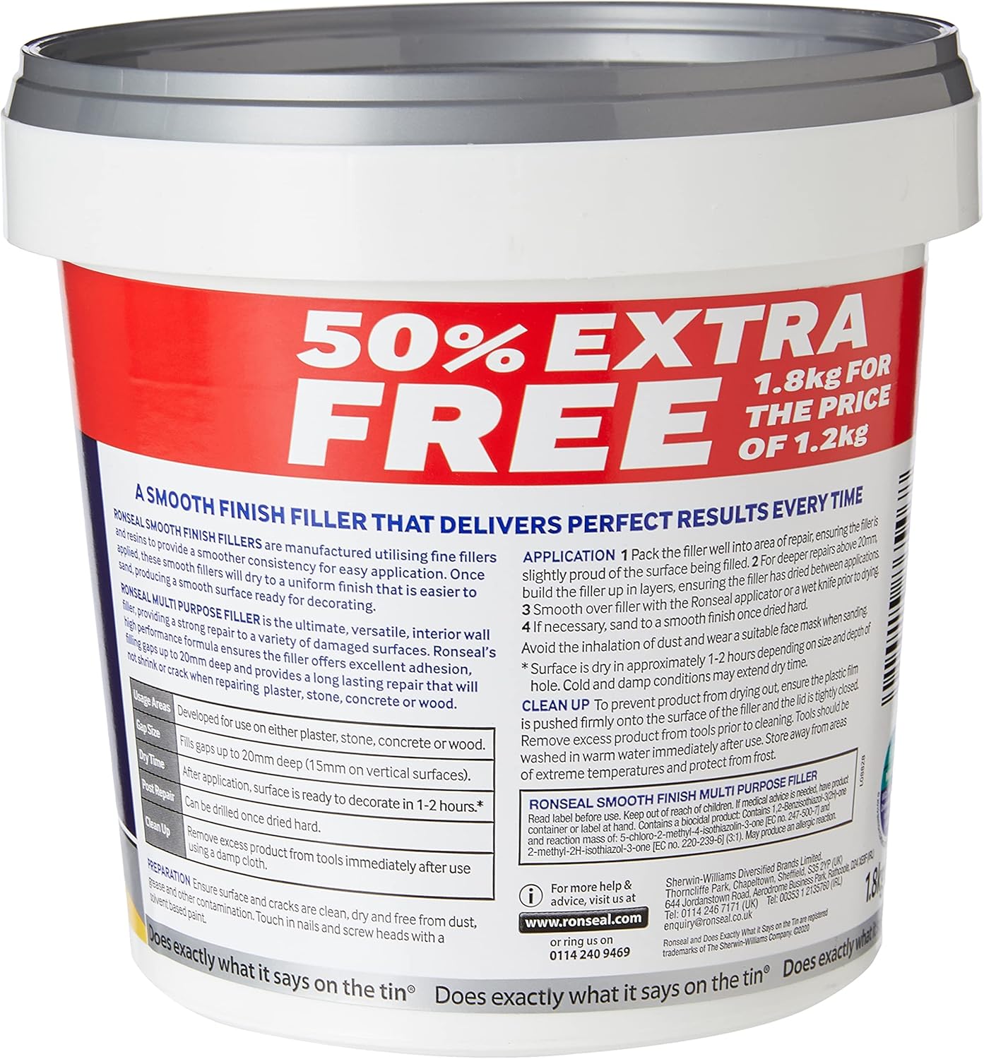 Ronseal Multi-Purpose Smooth Finish Wall Filler | White | 1.8kg