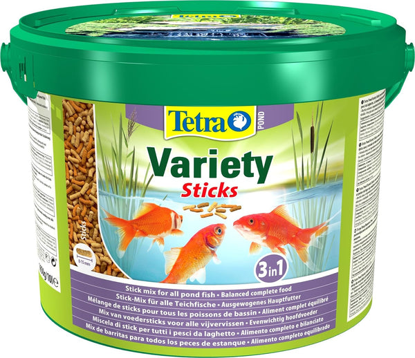Tetra Pond Variety Sticks Fish Food, 3in1 Different Food Sticks for All Pond Fish, 10 Litre